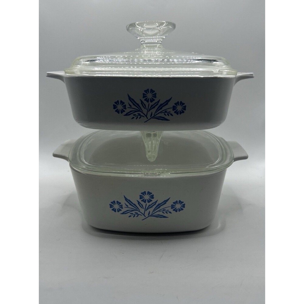 Corning Ware Cornflower Blue 1 qt & 1 1/2 qt Casseroles w/Lids A-1 & P-1 1/2-B